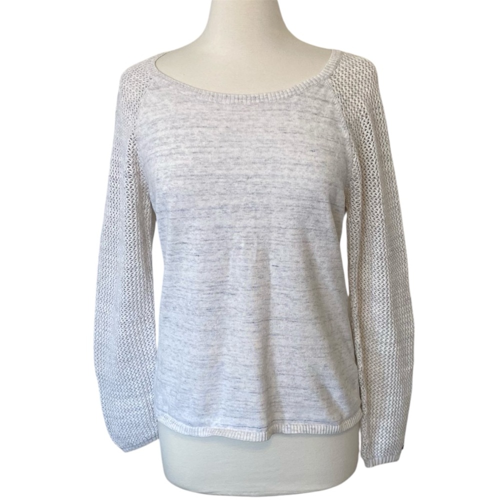 Columbia Camp Around Sweater Gray Open Knit Crochet Sleeve Women’s Medium